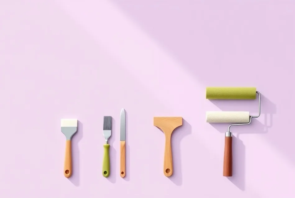 Outils de peinture disposés dans l'ordre des étapes du chantier